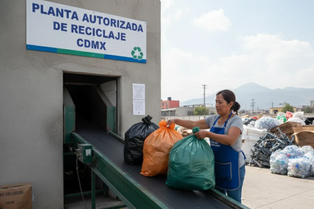 Ingreso de bolsas separadas a planta autorizada de reciclaje en CDMX bajo el modelo de basura cero.